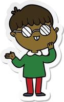 sticker of a cartoon boy wearing spectacles vector