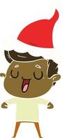 happy flat color illustration of a man wearing santa hat vector