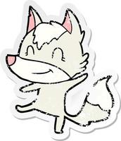 distressed sticker of a friendly cartoon wolf vector