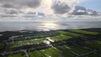 Aerial view sunshine at paddy field video