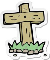 sticker of a cartoon wooden cross grave vector