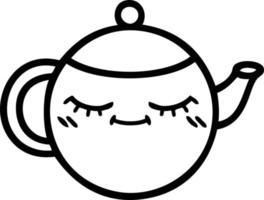 line drawing cartoon teapot vector