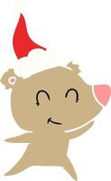 female bear flat color illustration of a wearing santa hat vector