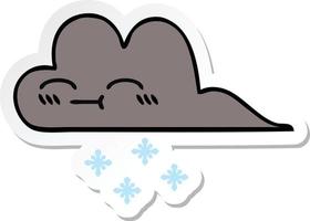 sticker of a cute cartoon storm snow cloud vector