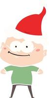 flat color illustration of a bald man staring wearing santa hat vector