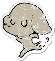 distressed sticker of a cute cartoon elephant vector