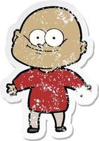 distressed sticker of a cartoon bald man staring vector