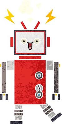 retro illustration style cartoon robot