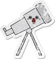 distressed sticker of a cute cartoon telescope vector