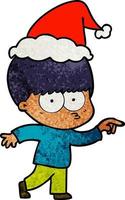 nervous textured cartoon of a boy wearing santa hat vector