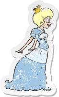 retro distressed sticker of a cartoon princess vector