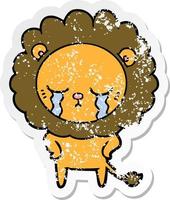 distressed sticker of a crying cartoon lion vector