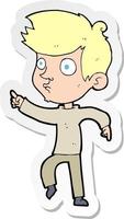 sticker of a cartoon pointing boy vector