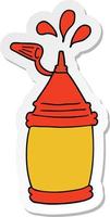 sticker of a cartoon ketchup bottle vector