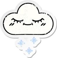 distressed sticker of a cute cartoon snow cloud vector