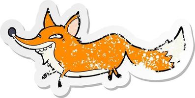 distressed sticker of a cartoon sly fox vector