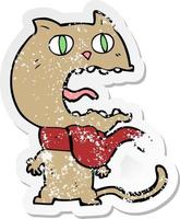 pegatina retro angustiada de un gato asustado de dibujos animados vector