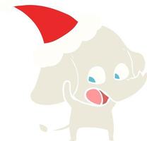 Linda ilustración de color plano de un elefante con gorro de Papá Noel vector