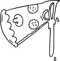 quirky line drawing cartoon slice of pizza vector