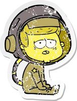pegatina angustiada de un astronauta cansado de dibujos animados vector