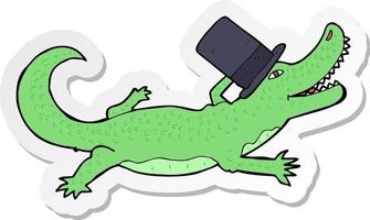 sticker of a cartoon crocodile in top hat vector