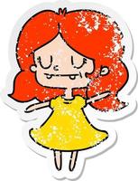 distressed sticker cartoon of cute kawaii girl vector