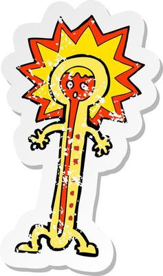 retro distressed sticker of a cartoon hot thermometer