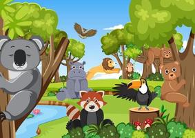 Cute wild animals in the forest vector