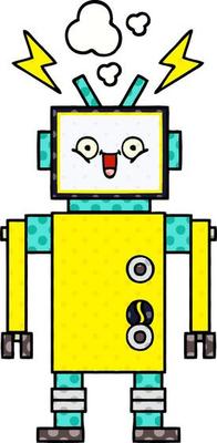 comic book style cartoon happy robot