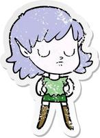 distressed sticker of a cartoon elf girl vector