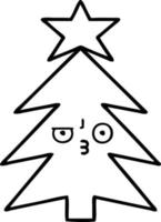 árbol de navidad de dibujos animados de dibujo lineal vector