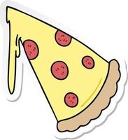 sticker of a quirky hand drawn cartoon slice of pizza vector
