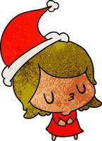 christmas textured cartoon of kawaii girl vector