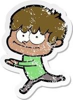 distressed sticker of a happy cartoon man vector