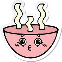 sticker of a cute cartoon bowl of hot soup vector