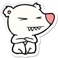 sticker of a angry polar bear cartoon sitting vector