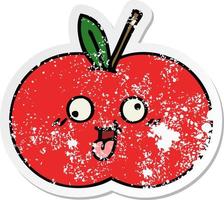 distressed sticker of a cute cartoon red apple vector