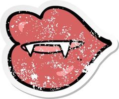 retro distressed sticker of a cartoon vampire fangs vector