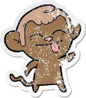 distressed sticker of a funny cartoon monkey vector