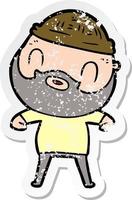 distressed sticker of a cartoon bearded man vector