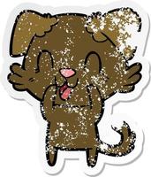 distressed sticker of a laughing cartoon dog vector