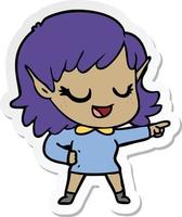 sticker of a happy cartoon elf girl pointing vector