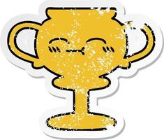 distressed sticker of a cute cartoon trophy vector