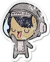 distressed sticker of a cartoon astronaut woman vector