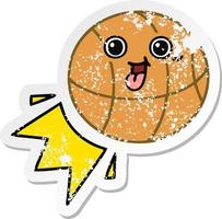 distressed sticker of a cute cartoon basketball vector