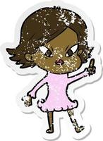 distressed sticker of a cartoon stressed woman vector