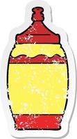 pegatina angustiada de una botella de ketchup de dibujos animados vector