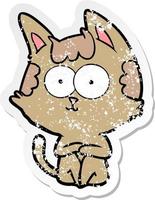distressed sticker of a happy cartoon cat vector