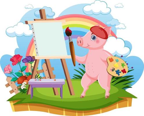 Empty board template with pig cartoon character