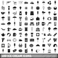 100 ice cream icons set, simple style vector